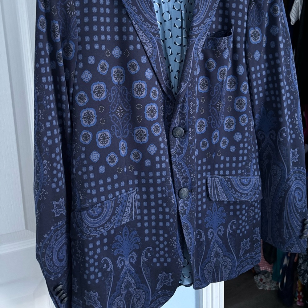 Men's Etro Printed Sport Coat Blazer in Blue 52 - Picture 2 of 14